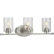  P300278-009 - Riley Collection Three-Light Brushed Nickel Clear Glass Modern Bath Vanity Light