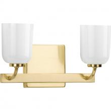  P300281-012 - Moore Collection Two-Light Satin Brass White Opal Glass Luxe Bath Vanity Light