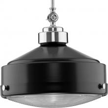  P500170-031 - Loftin Collection One-Light Matte Black Clear Patterned Glass Farmhouse Pendant Light