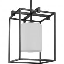  P500274-031 - Chadwick Collection One-Light Matte Black Etched Opal Glass Modern Pendant Light