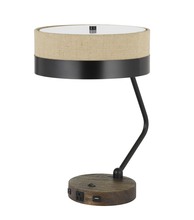  BO-2758DK-BK - 60W X 2 Parson Metal/Wood Desk Lamp with Metal/Fabric Shade with 2 Usb Ports