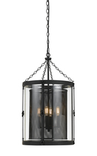  FX-3617-4 - 28.5" Inch Glass and Steel Chandelier in Black Smith Finish