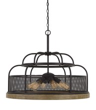  FX-3706-6 - 30" Height Pine Wood and Metal Fixture in Iron and Light Oak Finish