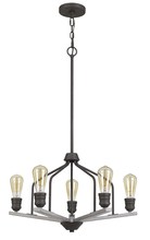  FX-3716-5 - 34" Height Metal Chandelier in Textured Bronze/Drifted Wood Finish