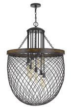  FX-3718-9 - Marion Metal/Wood Mesh Shade Chandelier (Edison Bulbs Not included)