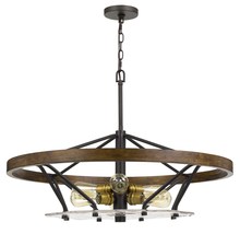  FX-3721-6 - 22" Height Metal and Pinewood Chandelier in Bronze/Wood Finish