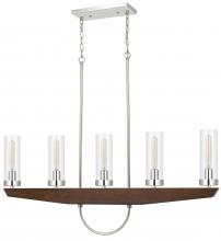  FX-3756-5 - 60W x 5 Ercolano pine wood/metal island chandelier with clear glass shade (Edison bulbs NOT inc