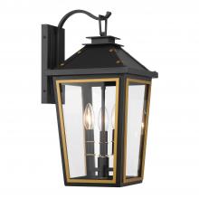  HAW-602-MK-TG - Hawkins 3 Light Matte Black + Textured Gold Outdoor Sconce