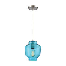  10915/1 - Barrel 1-Light Mini Pendant in Satin Nickel with Aqua Blown Glass