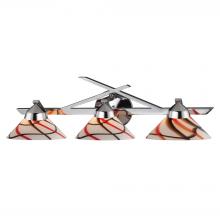  1472/3CRW - Refraction 3-Light Vanity Lamp in Polished Chrome with Caramel, Red, and White Glass