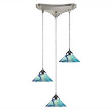  1477/3CAR - Refraction 3-Light Triangular Pendant Fixture in Polished Chrome with Caribbean Glass