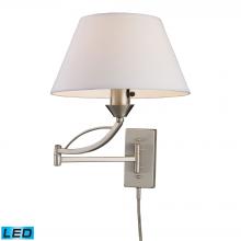 ELK Home Plus 17016/1-LED - Elysburg 1-Light Swingarm Wall Lamp in Satin Nickel with White Fabric Shade - Includes LED Bulb