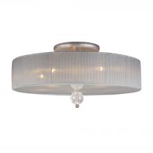  20006/5 - Alexis 5-Light Semi Flush in Antique Silver with Translucent Silver Fabric Shade