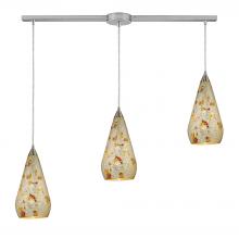  546-3L-SLVM-CRC - Curvalo 3-Light Linear Pendant Fixture in Satin Nickel with Silver Multi Crackle Glass