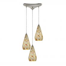  546-3SLVM-CRC - Curvalo 3-Light Triangular Pendant Fixture in Satin Nickel with Silver Multi Crackle Glass