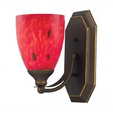  570-1B-FR - Mix-N-Match Vanity 1-Light Wall Lamp in Aged Bronze with Fire Red Glass