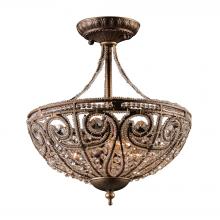  5964/3 - Elizabethan 3-Light Semi Flush in Dark Bronze with 32% Lead Crystal