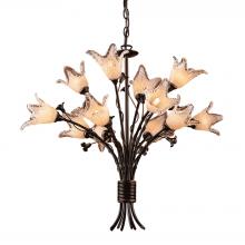  7959/8+4 - Fioritura 12-Light Chandelier in Aged Bronze with Floral-shaped Glass