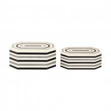  H0807-9768/S2 - Octagonal Striped Box - Set of 2 White (2 pack)