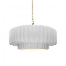  CER-6553-WHT-BRSS-BEIG-TWST - Medium Tier Pleated 1-Light Pendant