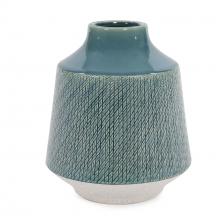  89107 - Cross Hatched Sea Blue Ceramic Round Vase