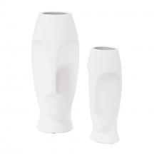  34094 - Abstract Faces Matte White Ceramic Vases (Set of 2)