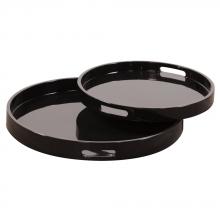  83026 - Black Lacquer Round Wood Tray Set