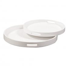  83027 - White Lacquer Round Wood Tray Set