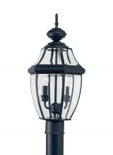 Generation Lighting 8229EN-12 - Lancaster traditional 2-light LED outdoor exterior post lantern in black finish with clear curved be