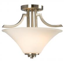  610756BN - 2-Light Semi-Flush Mount - Brushed Nickel with White Glass