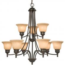 Galaxy Lighting 800809DBC - Nine Light Chandelier - Dark Brown Copper w/ Tea Stain Marbled Glass