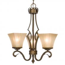  810441OWG - Three Light Chandelier - Olde World Gold with Beige Frosted Etched Glass