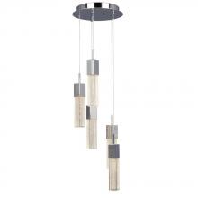  L914705CH - LED Multi-Light Pendant(5x5W,Dimmable)-Polished Chrome& Clear Crystal Bubble Glass w/ Linear Details