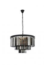  1201D26MB-SS/RC - Sydney 9 Light Matte Black Chandelier Silver Shade (Grey) Royal Cut Crystal