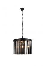  1208D20MB-SS/RC - Sydney 6 Light Matte Black Pendant Silver Shade (Grey) Royal Cut Crystal