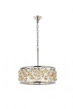  1214D20PN-GT/RC - Madison 5 Light Polished Nickel Chandelier Golden Teak (Smoky) Royal Cut Crystal