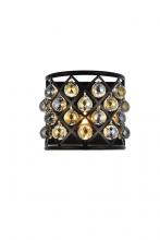  1214W11MB-GT/RC - Madison 1 Light Matte Black Wall Sconce Golden Teak (Smoky) Royal Cut Crystal