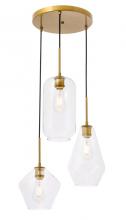  LD2268BR - Gene 3 Light Brass and Clear Glass Pendant