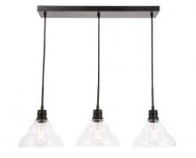  LD6222BK - Clive 3 light Black and Clear seeded glass pendant