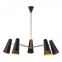  CH342545MBHL - Brickell 45-in Matte Black/Hazelnut Leather 5 Lights Chandeliers