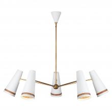  CH342545MWHL - Brickell 45-in Matte White/Hazelnut Leather 5 Lights Chandeliers