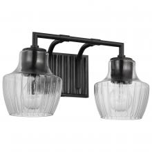  60/7702 - Destin; 2 Light Vanity; Medium Base; 60 Watt; Black And Silver Accent Finish; Clear Ribbed Glass