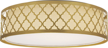 Nuvo 62/987 - 15" Filigree LED Decor Flush Mount Fixture - Natural Brass Finish - White Fabric Shade