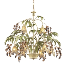  86054 - Huarco 8-Light Chandelier in Seashell and Sage Green with Floral-shaped Glass